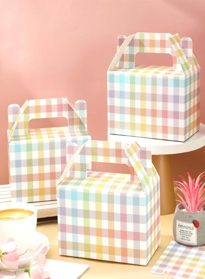 وولاين علبة هدايا من قماش الجينغهام من والين، مزودة بمقبض، 24 قطعة، علب حلوى مثلثة الشكل، أكياس حلوى ربيعية، أكياس حلوى عيد الفصح، علبة هدايا من الورق المقوى بنقشة مربعات باستيلية، مناسبة لأعياد الميلاد وحفلات استقبال المولود الجديد. - Image 4